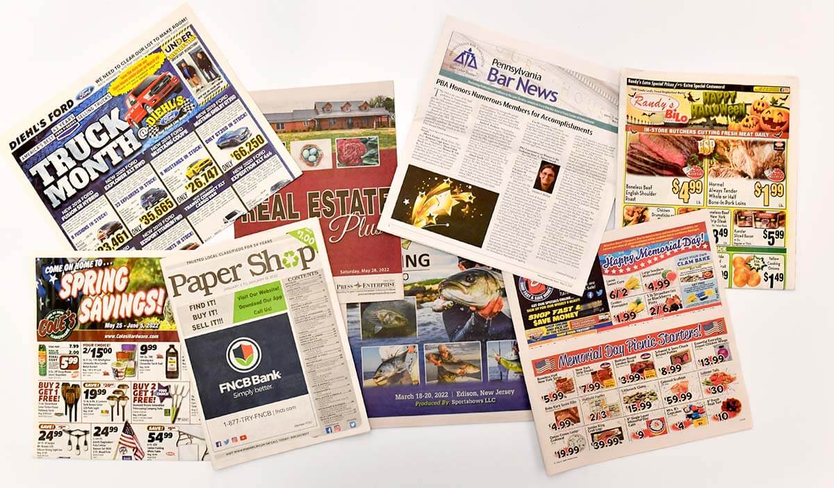 Newspaper layouts designed by Press Enterprise Commercial Printing